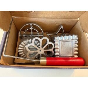 Vintage Nordic Ware Rosette and Timbale Iron Set 6 Molds Red Handle Original Box